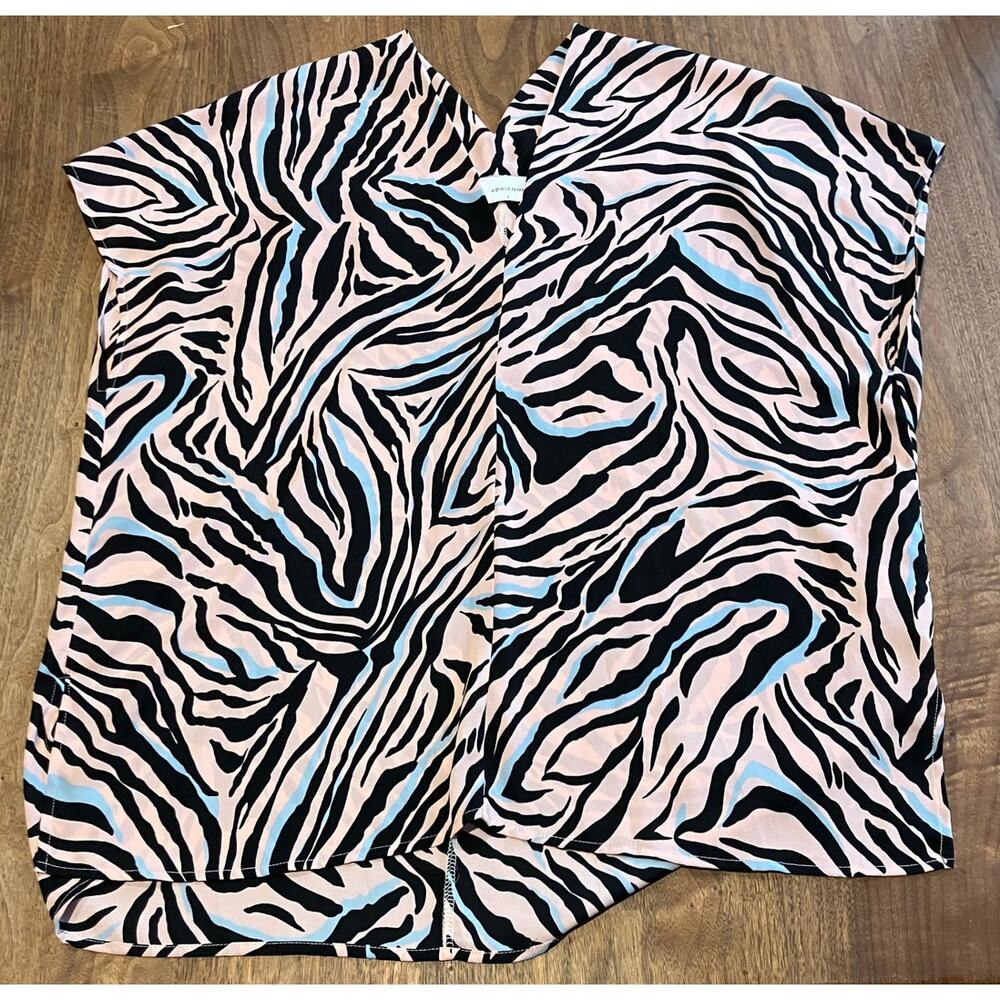 Adrienne Zebra Print Top Blouse Small Pink Black Blue‎ V NECK Women's Small